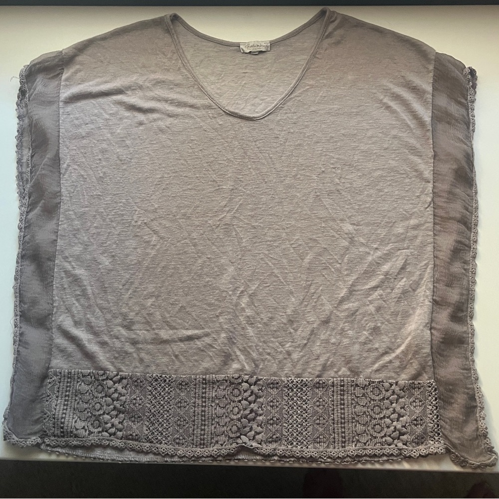 Bellambia Boutique Taupe Italian Silk Trim Poncho Blouse